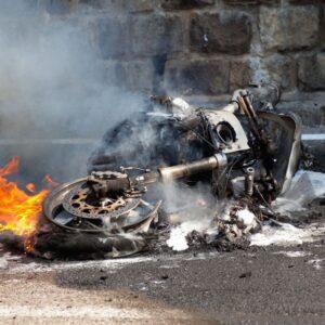Burning Motorcycle accident