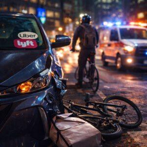 Damaged rideshare ccar after an accident.