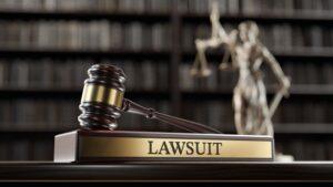 Gavel with the word “Lawsuit” written below it, with someone nearby wondering who can file a wrongful death lawsuit in New York