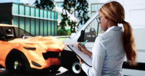 An insurance adjuster investigating the scene of a crash. Learn about who determines fault in a car accident claim in New York.