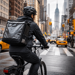 Delivery worker reviewing medical forms and lost wage claim documents